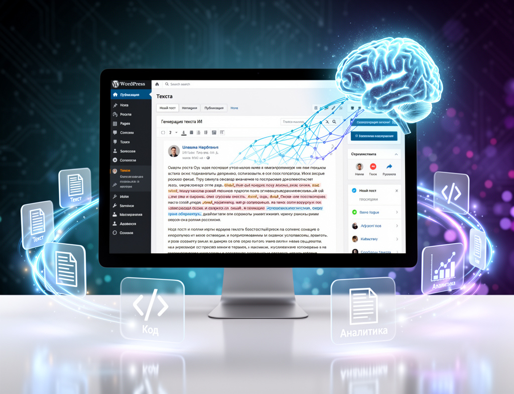 Интерфейс WordPress с элементами искусственного интеллекта для генерации контента